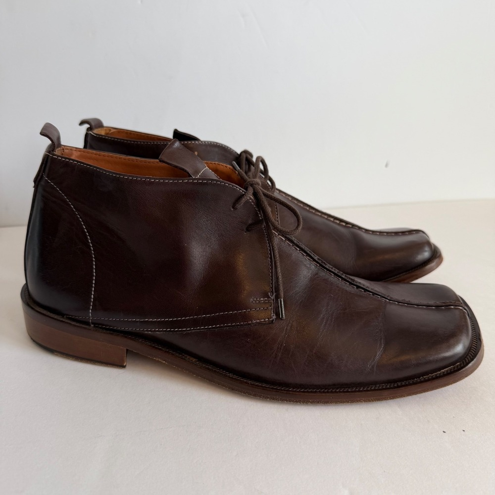 Kenneth Cole Y2K Brown Leather‎ Chukka Boots 12 Italy Square Toe Euro Minimalist